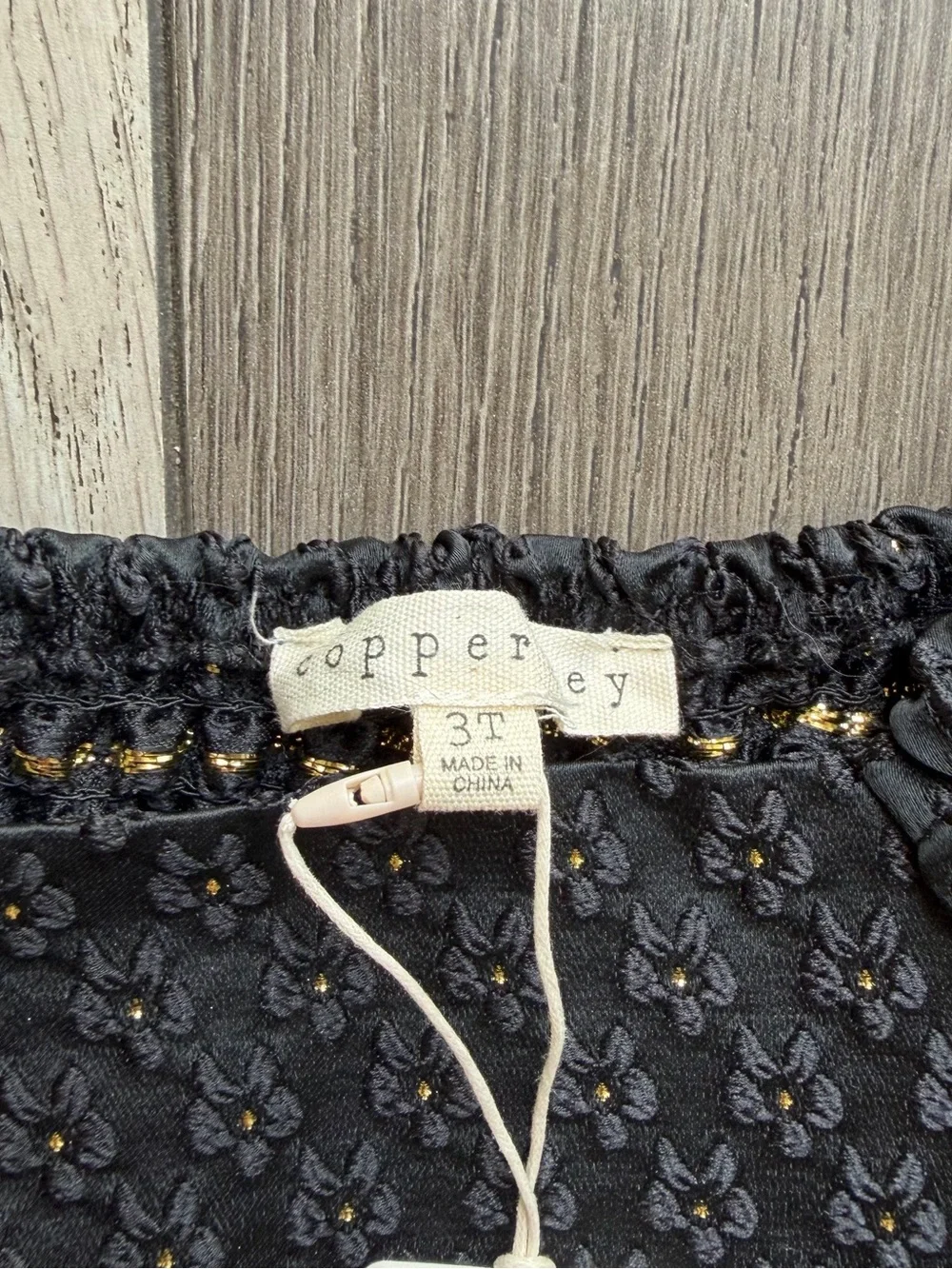 Copper Key Black Puff-Sleeve Dot-Texture Girls' Dress NWT 3T